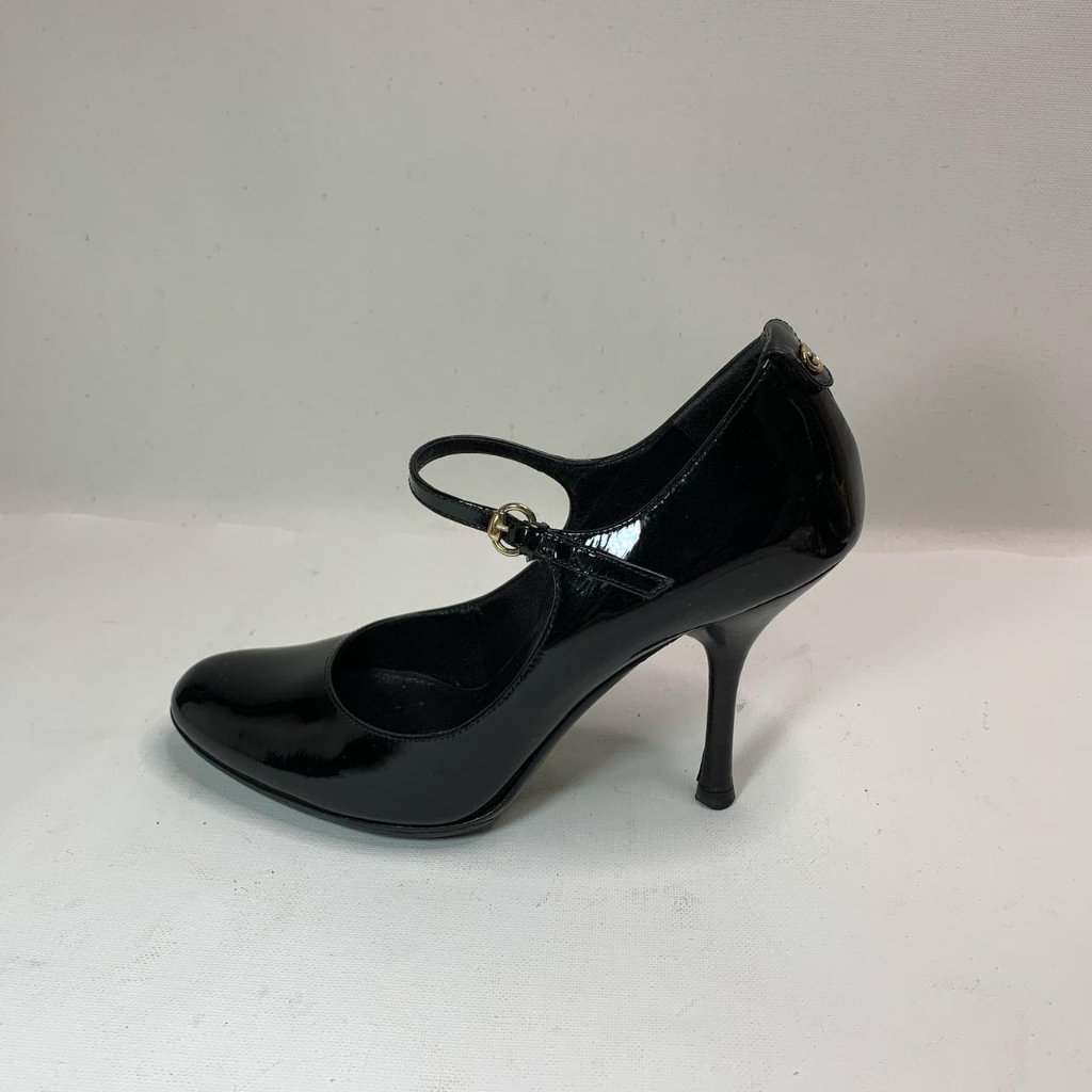 Gucci Black Patent Mary Jane Heels Gold Buckle 3.5" Heel (Size 5.5b)